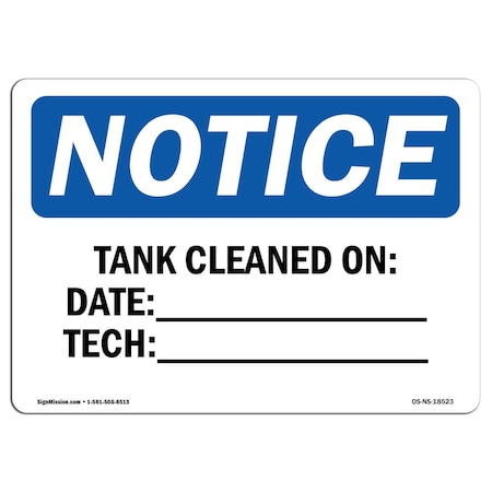 OSHA Notice Sign, Tank Cleaned On Date ____ Tech ____, 5in X 3.5in Decal